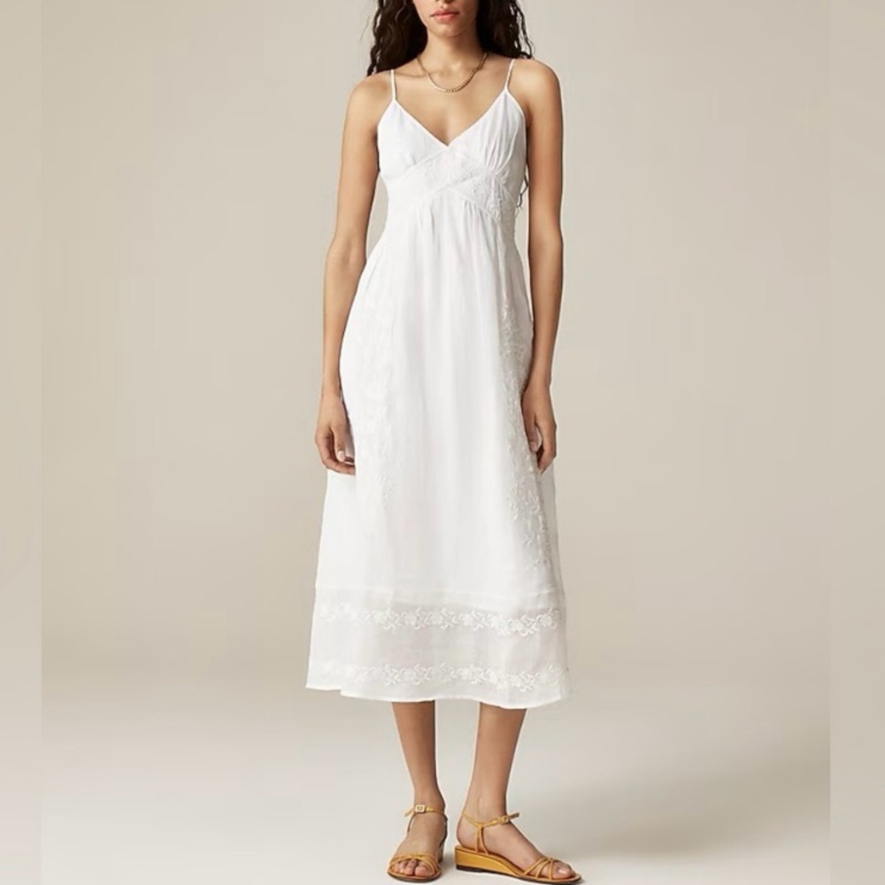 NWT J. Crew Tall Embroidered Midi Dress in Ramie (White)